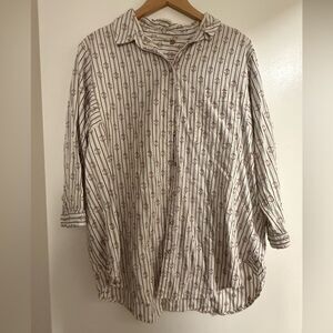 Zara White and Blue Striped Button Down Shirt